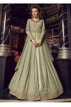 Stylee Lifestyle Green Georgette Embroidered Dress Material  (1930)