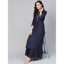 Women Navy Blue Solid Straight Kurta