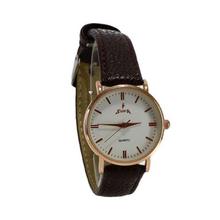 Supa White Dial Round Watch With Brown Leather Strap For Women