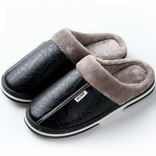 Home Winter PU Leather Plush Slippers Plus Size Indoor Warm Furry Shoes For Men