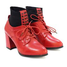 Shoe.A.Holics Caelan Studded Block Heels Ankle Boots For Women - Red