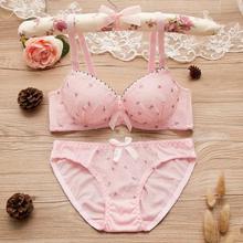 Spotted Flower Girl Bra Suit Cotton Lace Student Girl