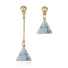 Gold Toned Triangle Asymmetrical Marble Faux Stone Drop Earrings For Women