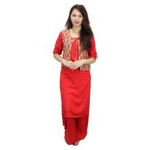 Red/Beige Kurti With Printed Waistcoat Set For Women