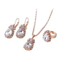 Fashion Waterdrop Shiny Rhinestones Necklace Ring Earrings