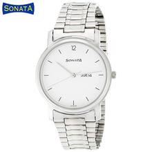 Sonata 1013Sm06 Classic White Dial Analog Watch For Men - Silver