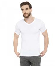 White Solid V-Neck T-Shirt For Men (CVT1001)