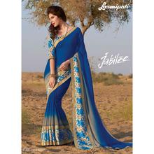 Laxmipati  embroidered Blue Georgette Designer Saree with attached Mixed Blouse piece for Casual, Party, Festival and Wedding