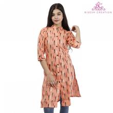 Orange Front Buttoned Abstract Printed Rayon Kurti