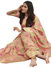 Stylee Lifestyle Checks Peach Banarasi Silk Jacquard Saree - 2286