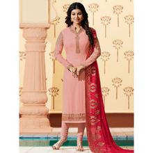 Stylee Lifestyle Pink Georgette Embroidered Dress Material (2192)