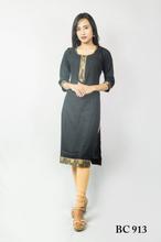 Black Slub Rayon Lace Bordered Kurti With cotton Leggings Set -BC 913