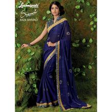 Laxmipati Floral Design embroidered Blue Chiffon Designer Saree with attached Blue Blouse piece for Casual, Party, Festival and Wedding