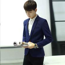 Single button leisure blazers men casual suit - Blue