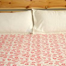 KAAPA Red Floral Medium Size Bedsheet with Plain Pillow Covers