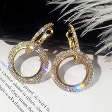 FashionieStore dangler Women eardrop Girls Ear Studs Hoop  New Fashion Luxury Round Diamond Earrings Women Silver Gold Rosegold Glitter Stu