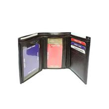 Black Textured Tri-Fold Wallet For Men