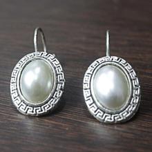 White Pearl Studded Oval Lever-Back Earrings For Women