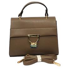 Coffee Brown Push Lock Cross Body Bag For Women