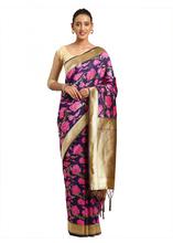 Stylee Lifestyle Navy Blue Banarasi Silk Jacquard Saree  - 2083