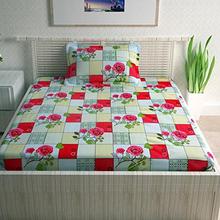 Divine Casa Sense 104 TC Cotton BedSheet with 1 Pillow Cover - Floral, Red and Yellow