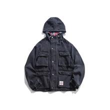 Men Denim Jackets Multi-pockets Safari Style Harajuku Hip