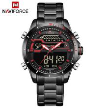 NAVIFORCE NF9133  Sports Watches Waterproof LED Digital Analog Watches Stainless Steel Strap Quartz Men's Watch