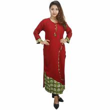 Maroon/Green Rayon Printed Kurti For Women