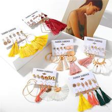 11 Design Fashion Long Tassel Stud Earrings Set For Women