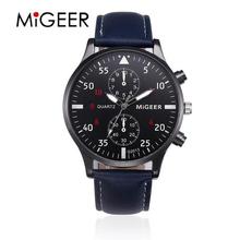 MIGEER 2017 Fashion Casual Mens Watches Luxury Leather Business Quartz-Watch Men  Military Sport Wristwatch Relogio Masculino