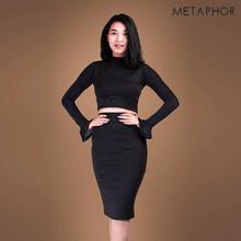 METAPHOR Black Ruffle Sleeves Crop Top (Plus Size) For Women - MT107B