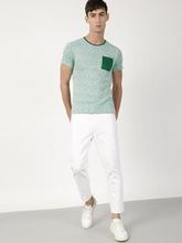 ether Men Green Self Design Round Neck T-shirt