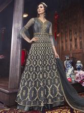 Stylee Lifestyle Grey Net Embroidered Dress Material-2202