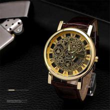 Nacked Dialed Fashionable Designed Analog Watch For Men - Gold Dial