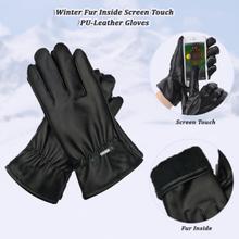 Winter Fur Inside Screen Touch PU-Leather Gloves