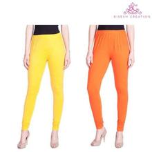 Sheetal Pack Of 2 Solid Churidar Leggings For Women- Yellow/Orange