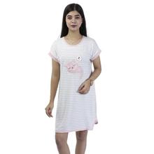 Pink/White Striped Night Dress For Women