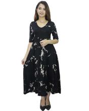 Black And White Patterned Cotton Mix Midi Dress For Women-WDR5135