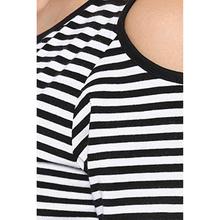 Miss Chase Womens Black and White Striped Cold Shoulder