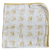 White/Yellow Cotton Monkey Printed Baby Blanket