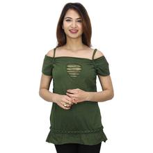 Army Green Draw String Off-Shoulder Top For Women  (WTP4413)
