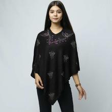 Black Butterfly Embroidered Poncho For Women