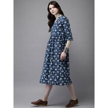 Women Blue Printed A-Line Fusion Kurta