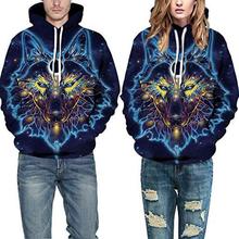 Leoie Men/Women Fashionable 3D Starry Wolf Print Hoodie Casual Long