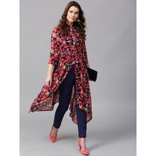 Women Navy & Pink Printed A-Line Kurta