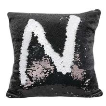 Black/White N Designed Sequin Embellished Cushion