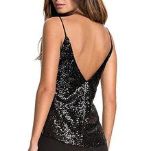 Women Sleeveless camisole summer beach Sequin Strappy V Neck