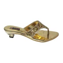 Golden V-Strap Heel Sandals For Women