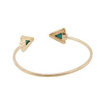 Gold Toned/Turquoise Triangle Marble Embedded Cuff Bracelet For Women