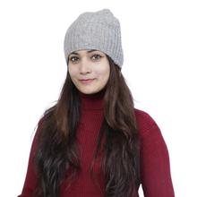 Deep Gray Textured Mix Cashmere Cap For Women